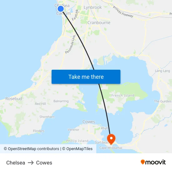 Chelsea to Cowes map