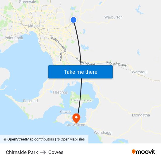 Chirnside Park to Cowes map