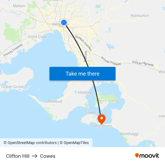 Clifton Hill to Cowes map