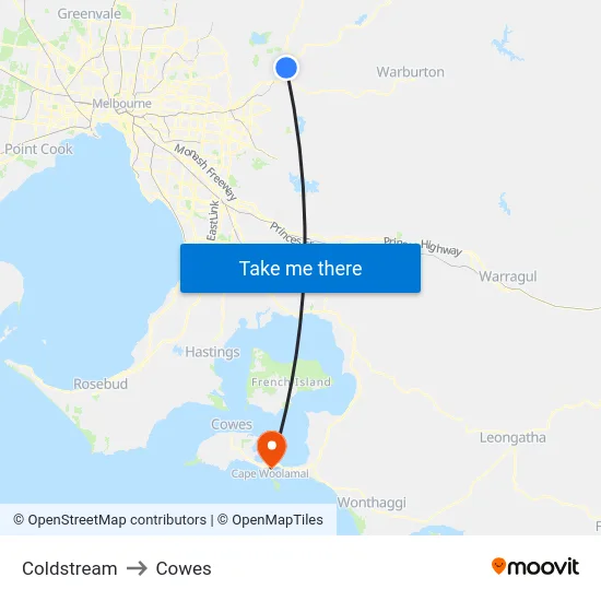 Coldstream to Cowes map