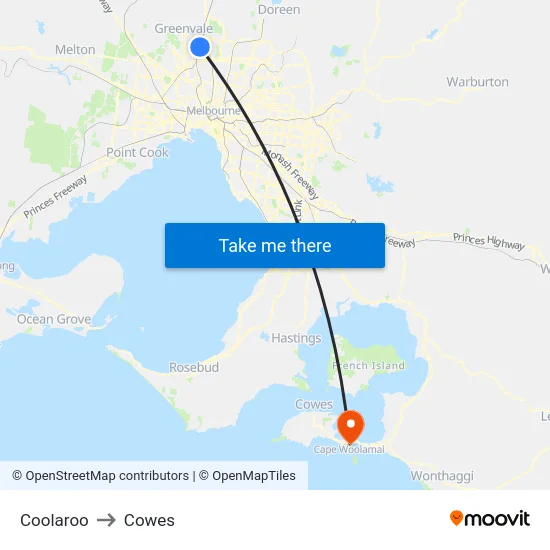 Coolaroo to Cowes map