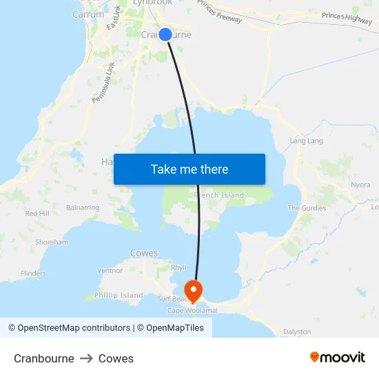 Cranbourne to Cowes map