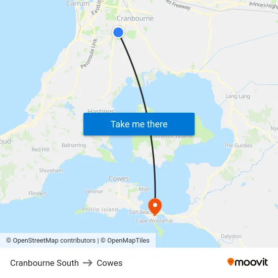 Cranbourne South to Cowes map