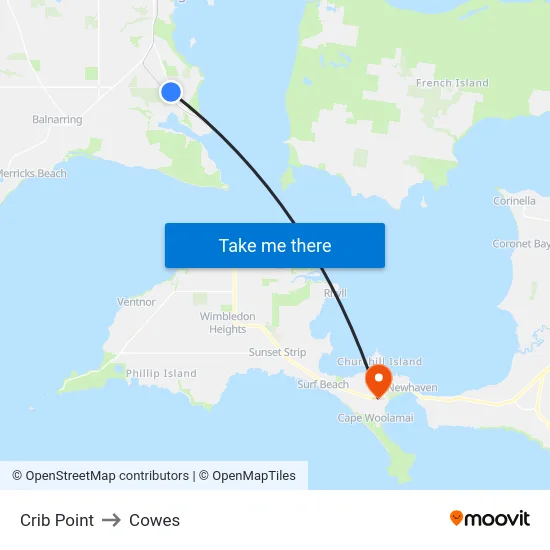 Crib Point to Cowes map