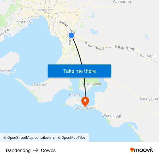Dandenong to Cowes map