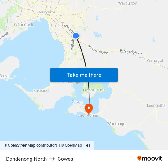 Dandenong North to Cowes map