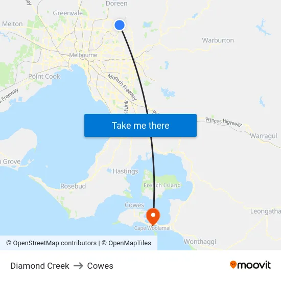 Diamond Creek to Cowes map