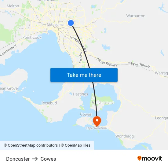 Doncaster to Cowes map