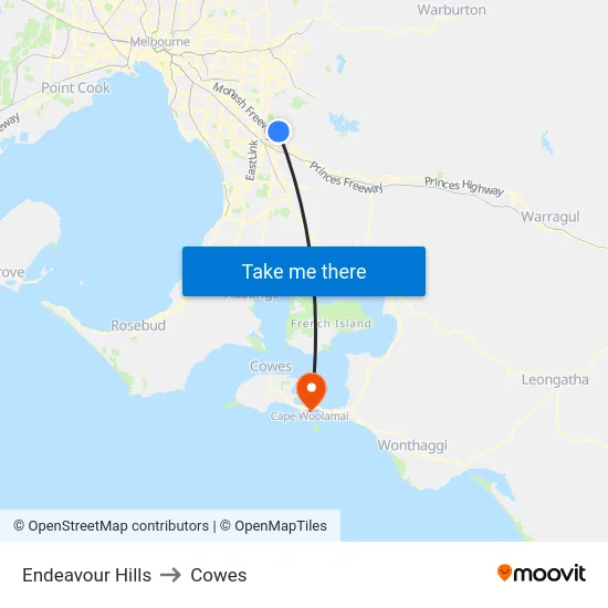 Endeavour Hills to Cowes map