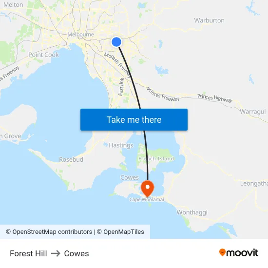 Forest Hill to Cowes map