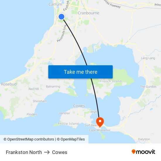 Frankston North to Cowes map