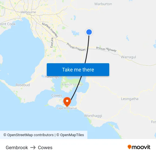 Gembrook to Cowes map