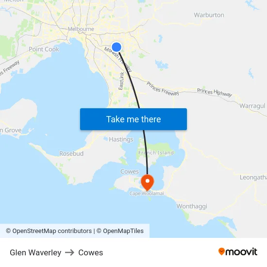 Glen Waverley to Cowes map