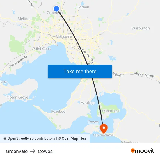 Greenvale to Cowes map