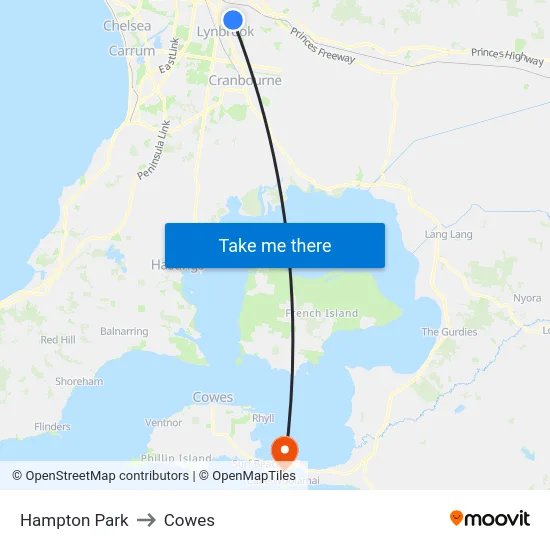 Hampton Park to Cowes map