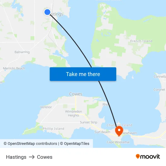 Hastings to Cowes map