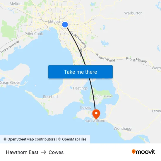 Hawthorn East to Cowes map