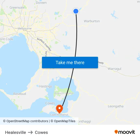Healesville to Cowes map