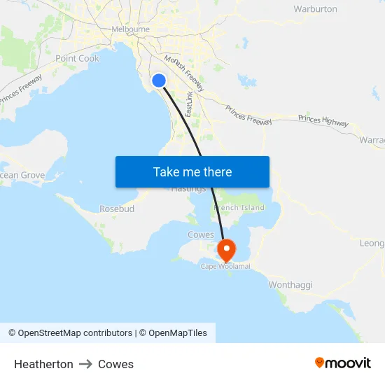 Heatherton to Cowes map