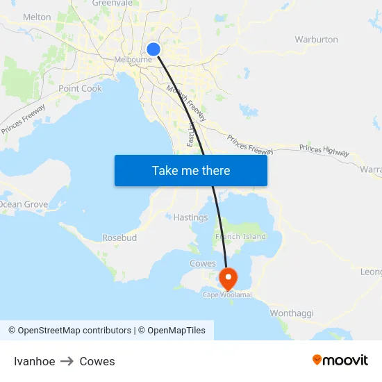 Ivanhoe to Cowes map