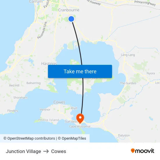 Junction Village to Cowes map