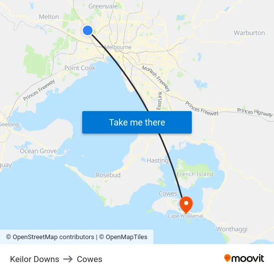 Keilor Downs to Cowes map