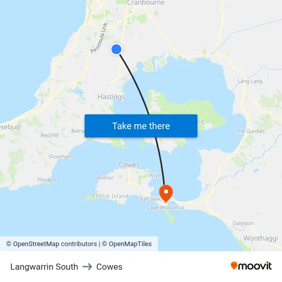 Langwarrin South to Cowes map