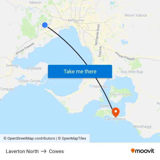 Laverton North to Cowes map