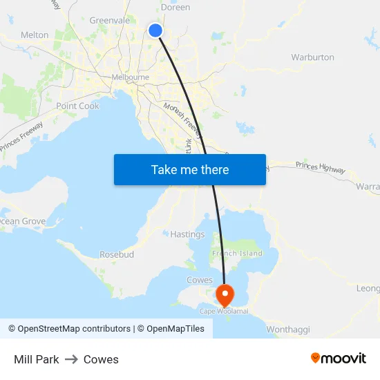Mill Park to Cowes map