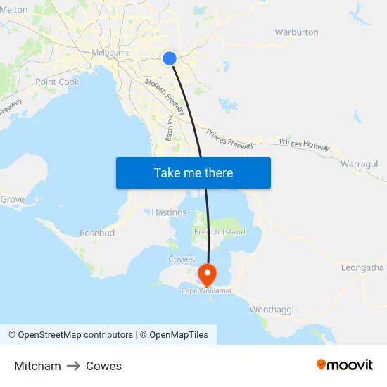 Mitcham to Cowes map