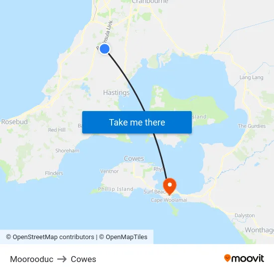 Moorooduc to Cowes map