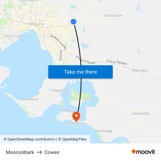 Mooroolbark to Cowes map