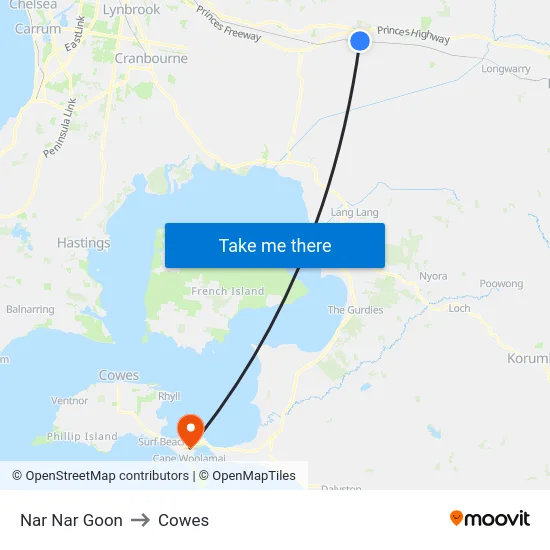 Nar Nar Goon to Cowes map