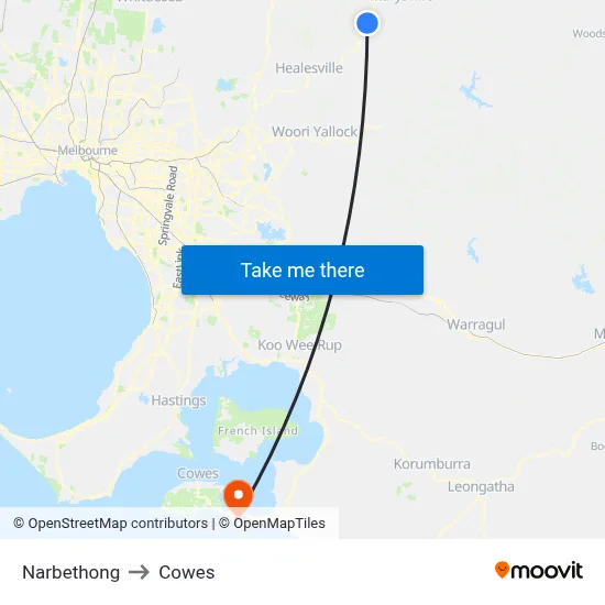 Narbethong to Cowes map