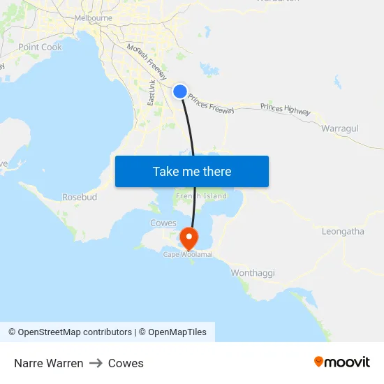 Narre Warren to Cowes map