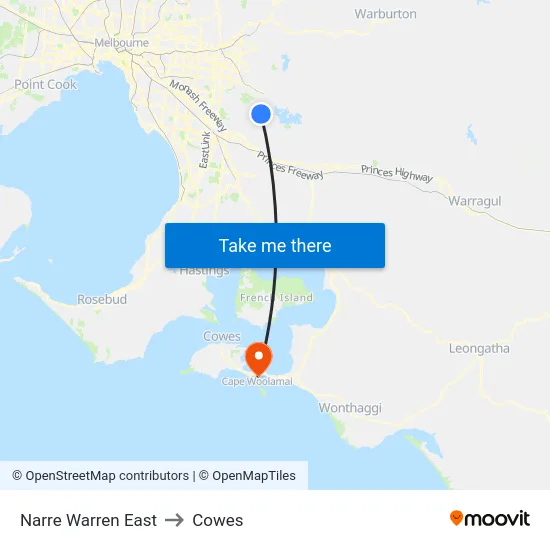 Narre Warren East to Cowes map