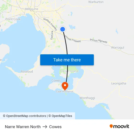 Narre Warren North to Cowes map
