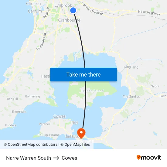 Narre Warren South to Cowes map