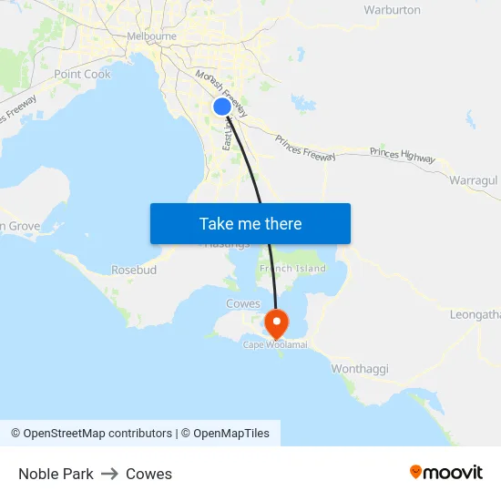 Noble Park to Cowes map