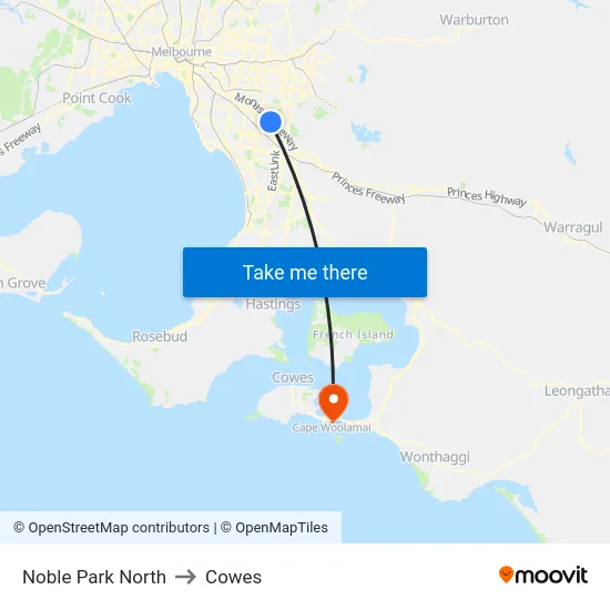 Noble Park North to Cowes map