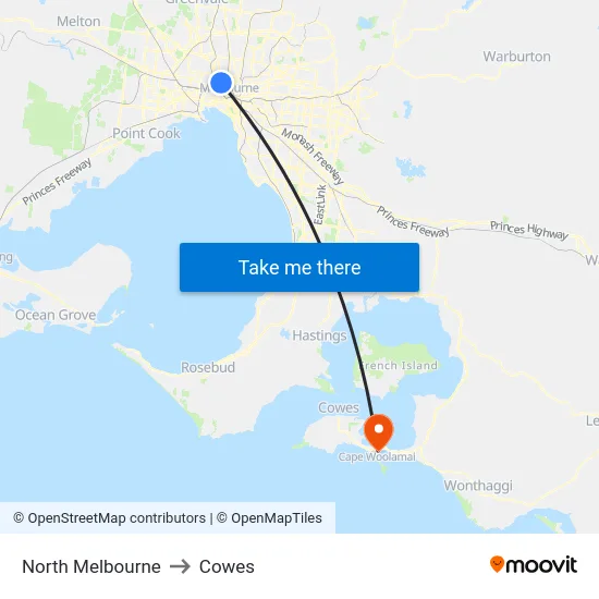 North Melbourne to Cowes map