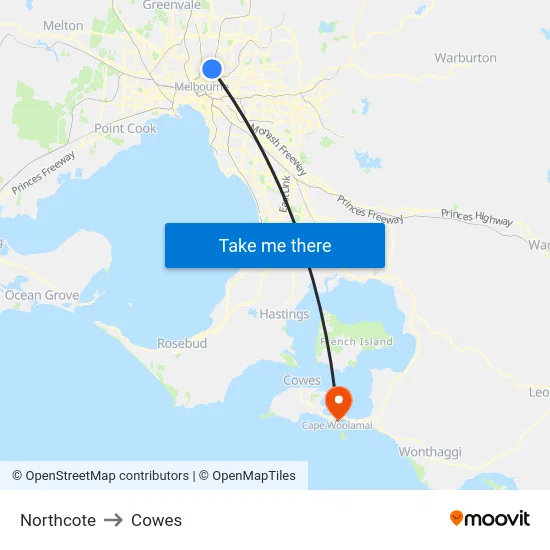 Northcote to Cowes map