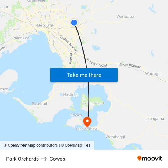 Park Orchards to Cowes map