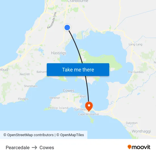 Pearcedale to Cowes map