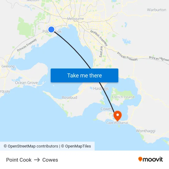 Point Cook to Cowes map
