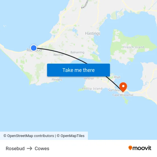 Rosebud to Cowes map