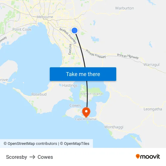 Scoresby to Cowes map