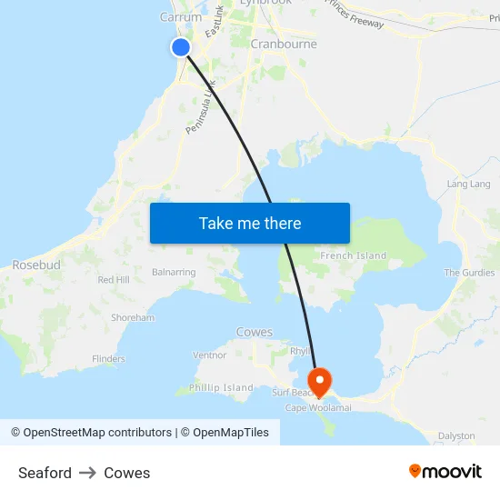 Seaford to Cowes map