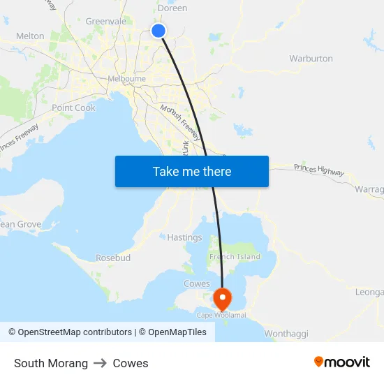 South Morang to Cowes map