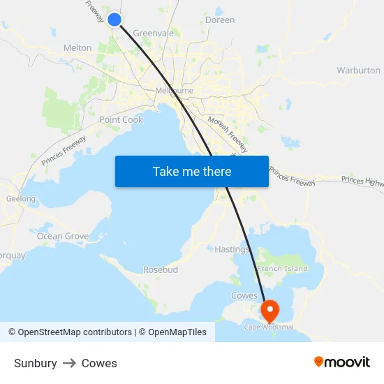 Sunbury to Cowes map